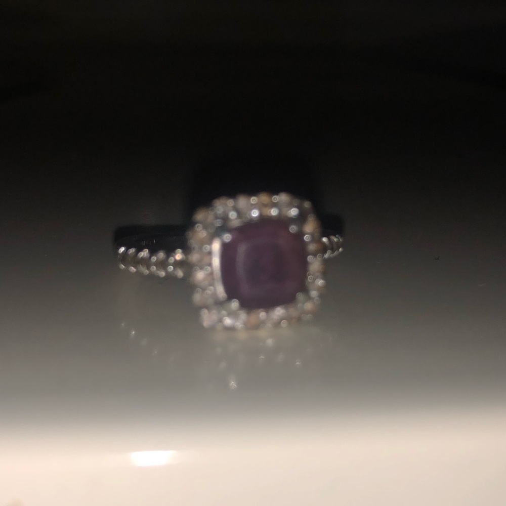 White sapphire ring in sterling silver purple gem